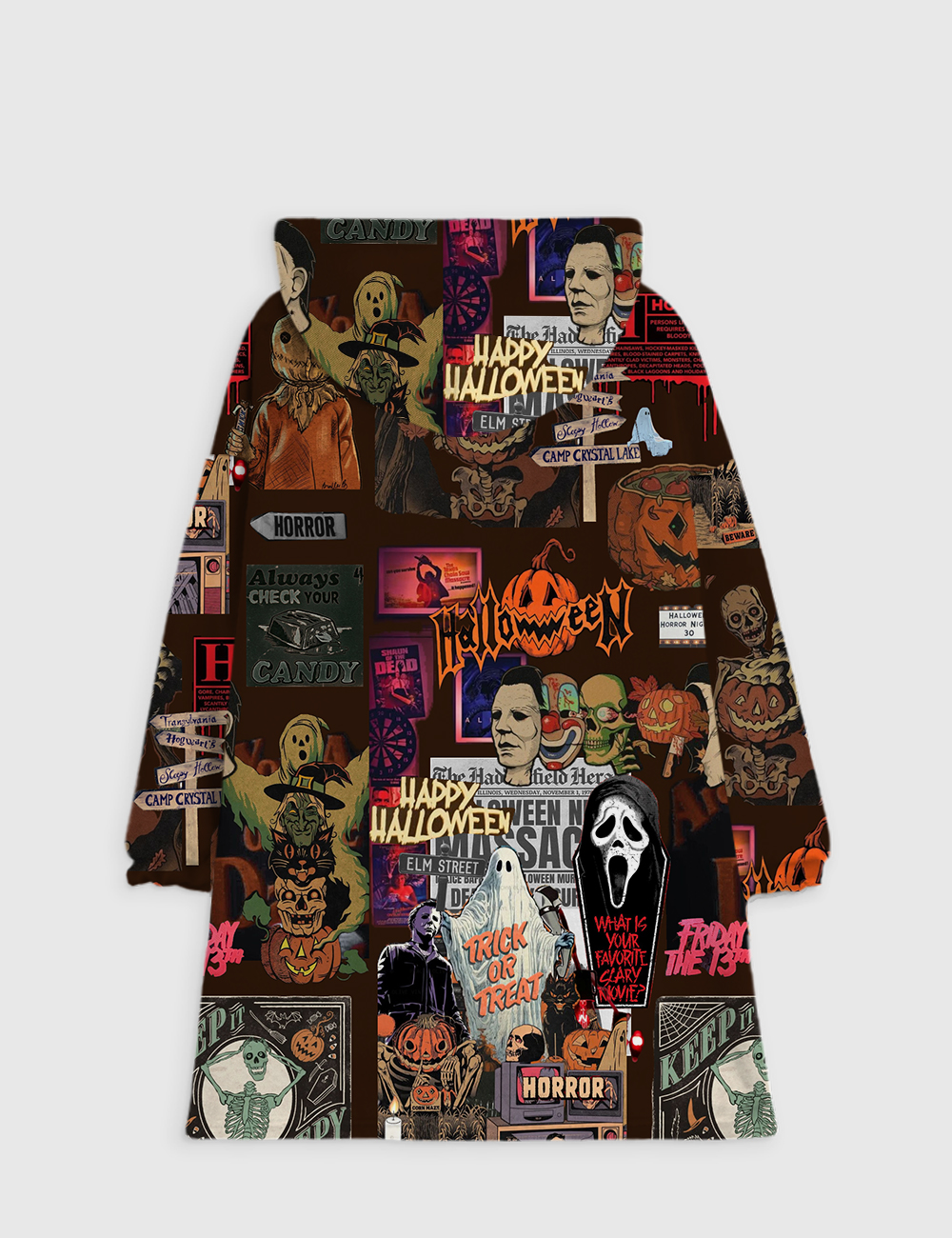 Alternative view of Retro Horror Movie Halloween Enjoyer Thriller Retro Ghost Pumpkin Flannel Blanket Hoodie