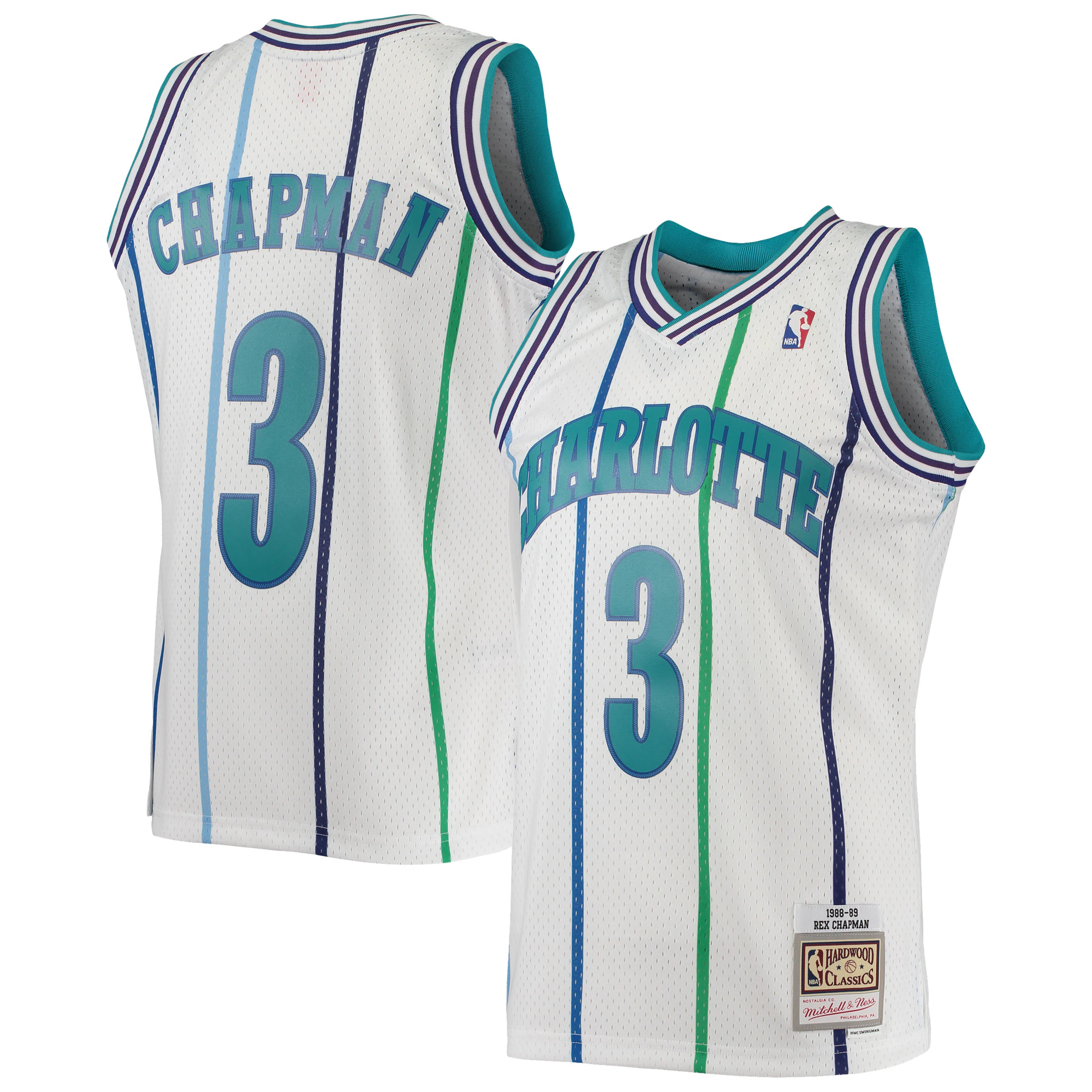 Alternative view of Rex Chapman Charlotte Hornets Mitchell & Ness 1988-89 Hardwood Classics Swingman Jersey - White