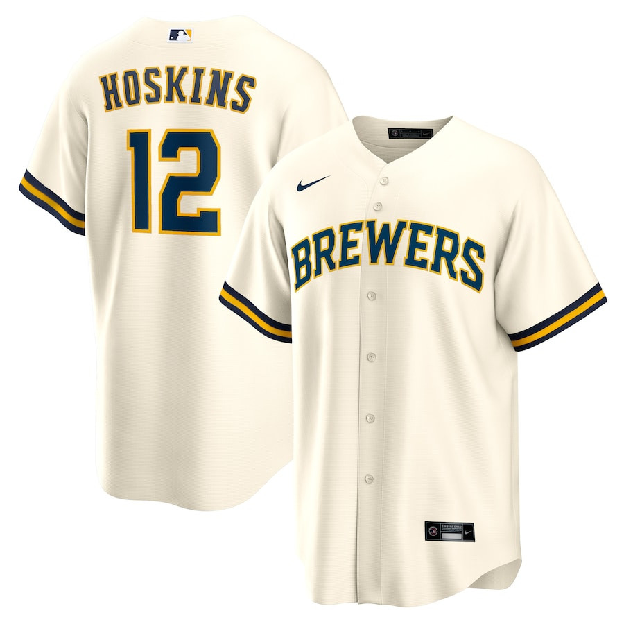 Rhys Hoskins 12 Milwaukee Brewers Home Men Player Jersey - Cream 