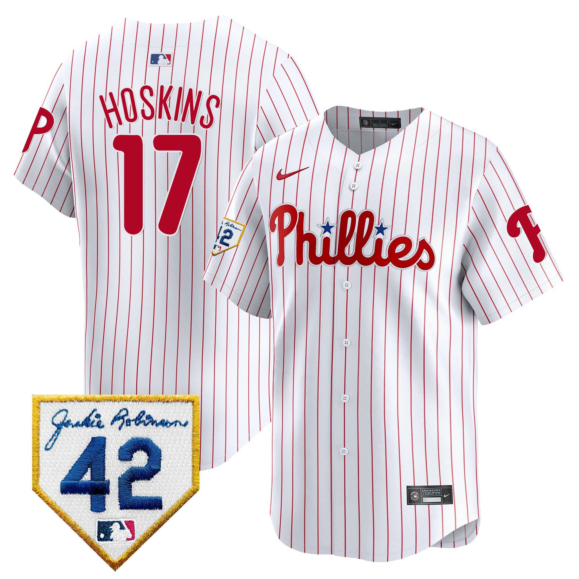 Rhys Hoskins 17 Philadelphia Phillies 2024 Jackie Robinson Patch Men Jersey - White 