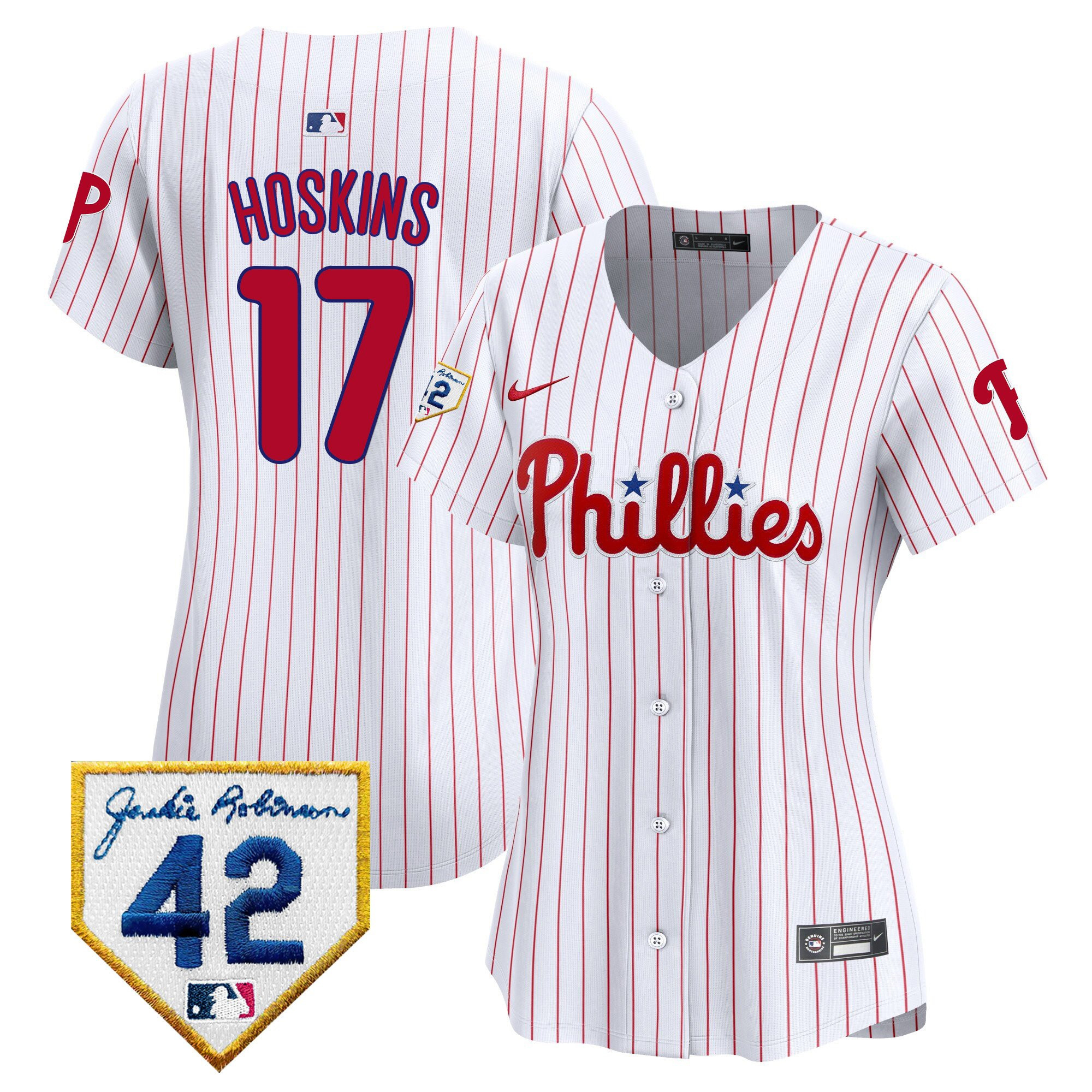 Rhys Hoskins 17 Philadelphia Phillies 2024 Jackie Robinson Patch Women Jersey - White 