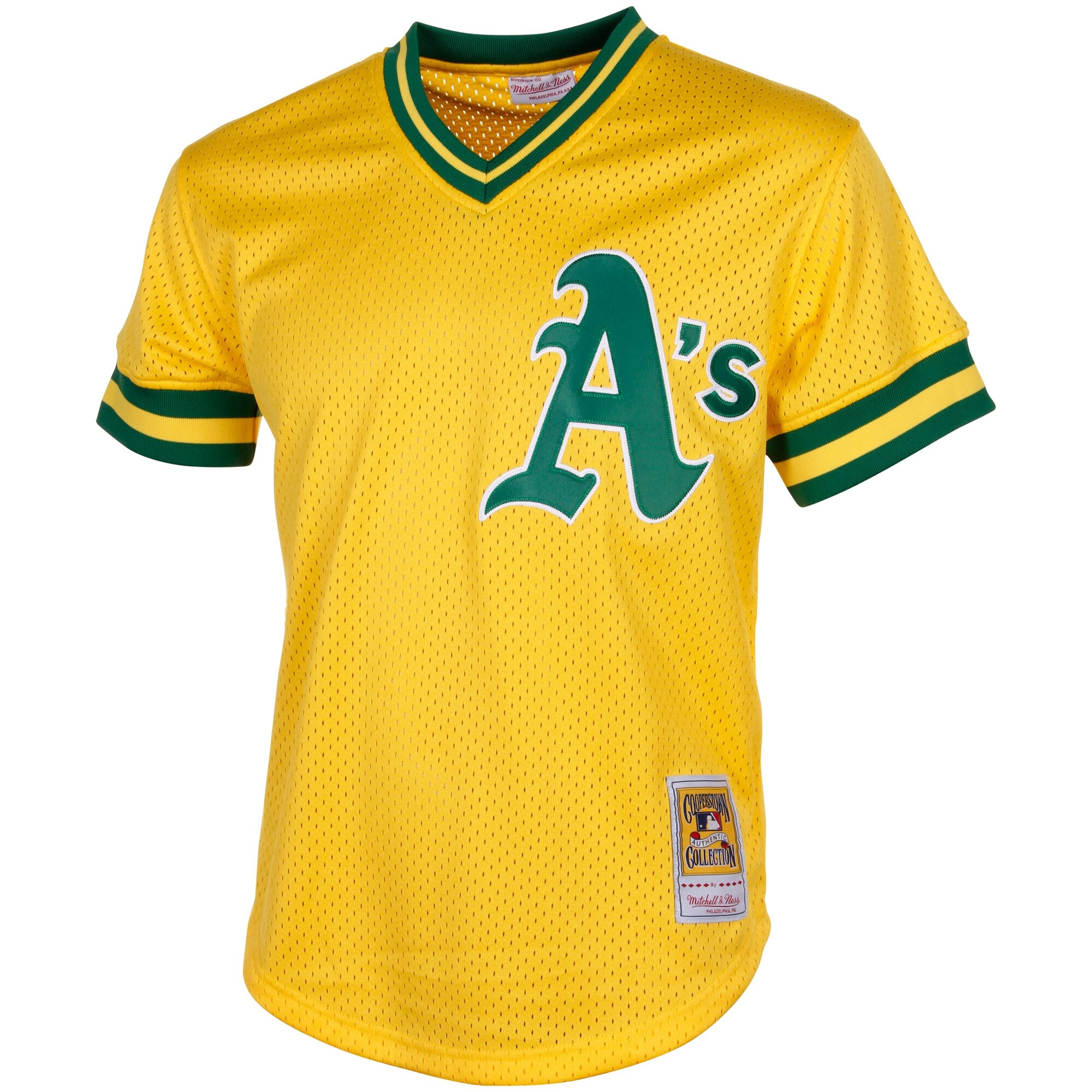 Alternative view of Rickey Henderson Oakland Athletics Mitchell & Ness Cooperstown Mesh Batting Practice Jersey - Yellow