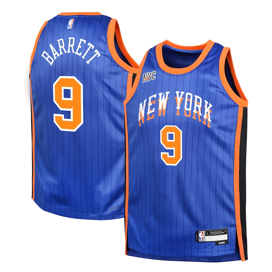 RJ Barrett 9 New York Knicks 2023/24 City Edition Swingman YOUTH Jersey - Blue - JS426 