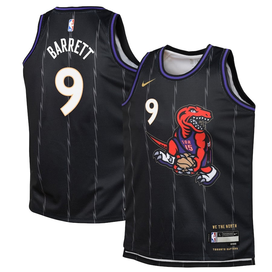 RJ Barrett 9 Toronto Raptors 2024/25 Swingman Player YOUTH Jersey - City Edition - Black - JS856 