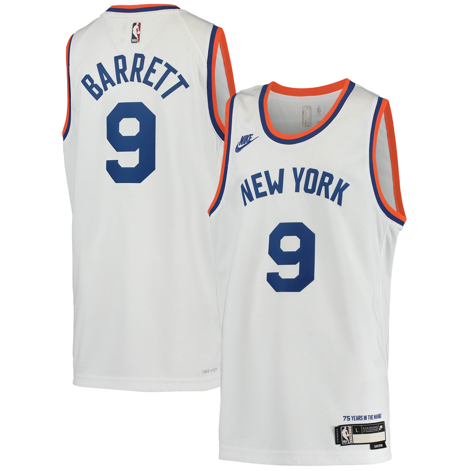 Alternative view of Rj Barrett New York Knicks Youth 2021/22 Swingman Player Jersey - Classic Edition - White