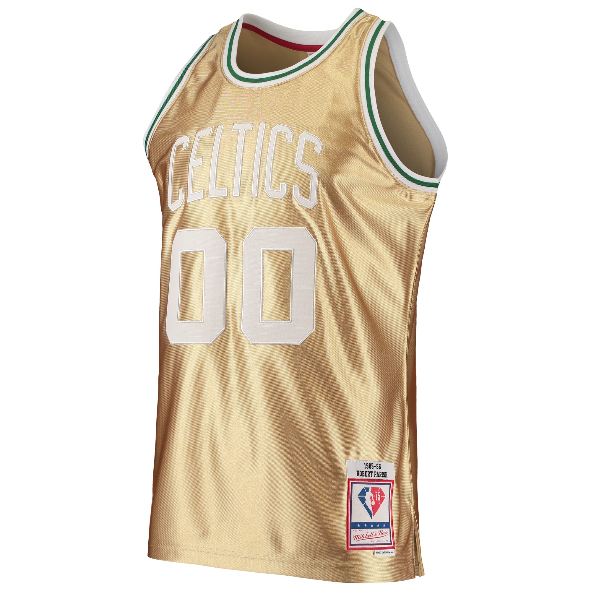 Alternative view of Robert Parish Boston Celtics Mitchell & Ness 75th Anniversary 1985/86 Hardwood Classics Swingman Jersey - Gold