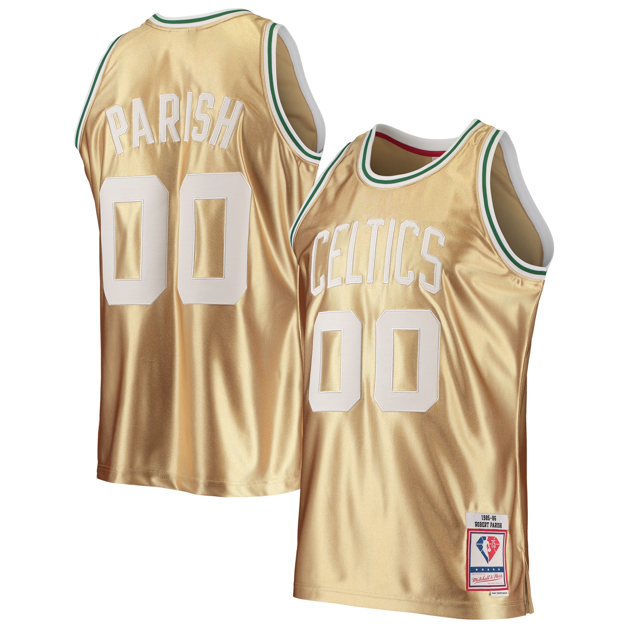 Alternative view of Robert Parish Boston Celtics Mitchell & Ness 75th Anniversary 1985/86 Hardwood Classics Swingman Jersey – Gold – Jsfangear Jersey Store