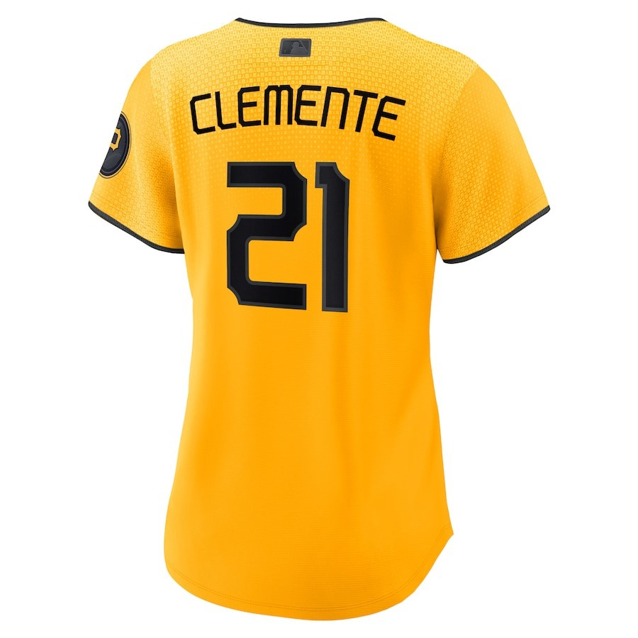 Alternative view of Roberto Clemente 21 Pittsburgh Pirates 2023 City Connect Women Jersey - Gold 