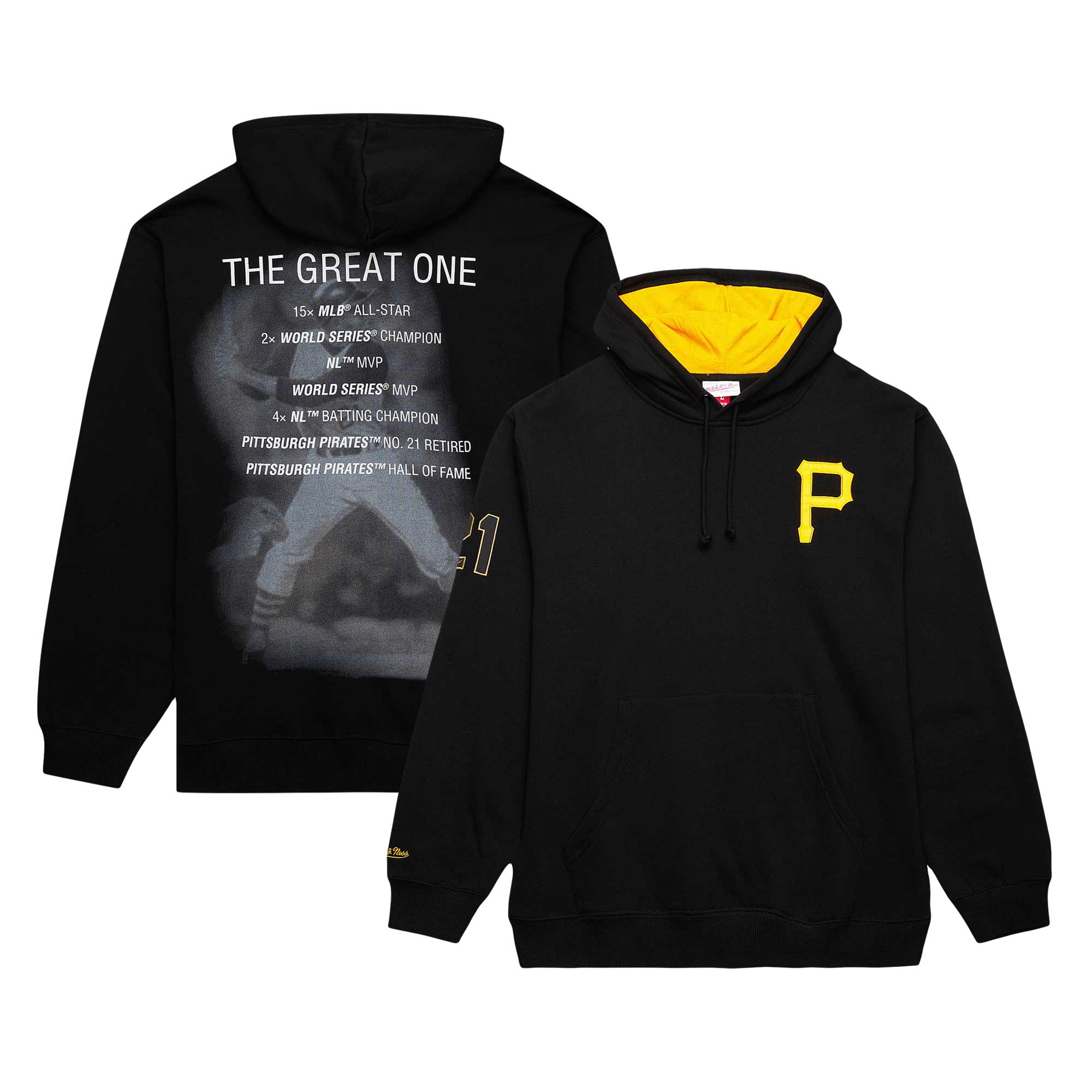 Roberto Clemente Pittsburgh Pirates Mitchell & Ness Vintage Logo Name & Number Pullover Custom Hoodie - Black