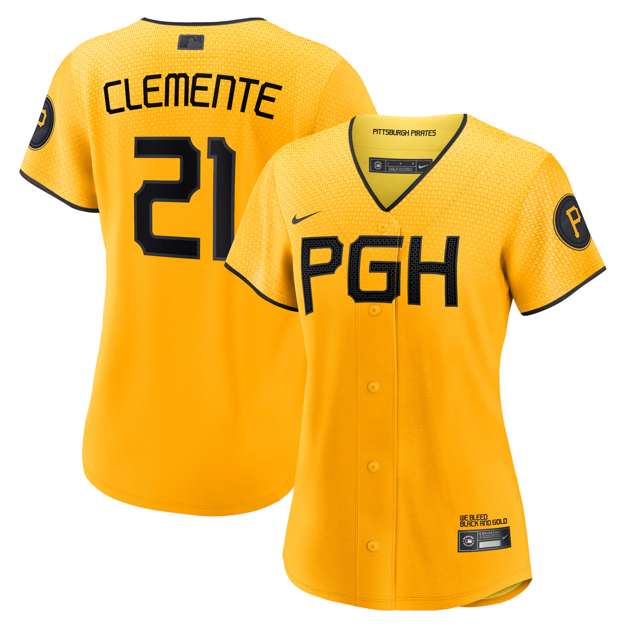 Alternative view of Roberto Clemente Pittsburgh Pirates Women's 2023 City Connect Replica Player Jersey - Gold