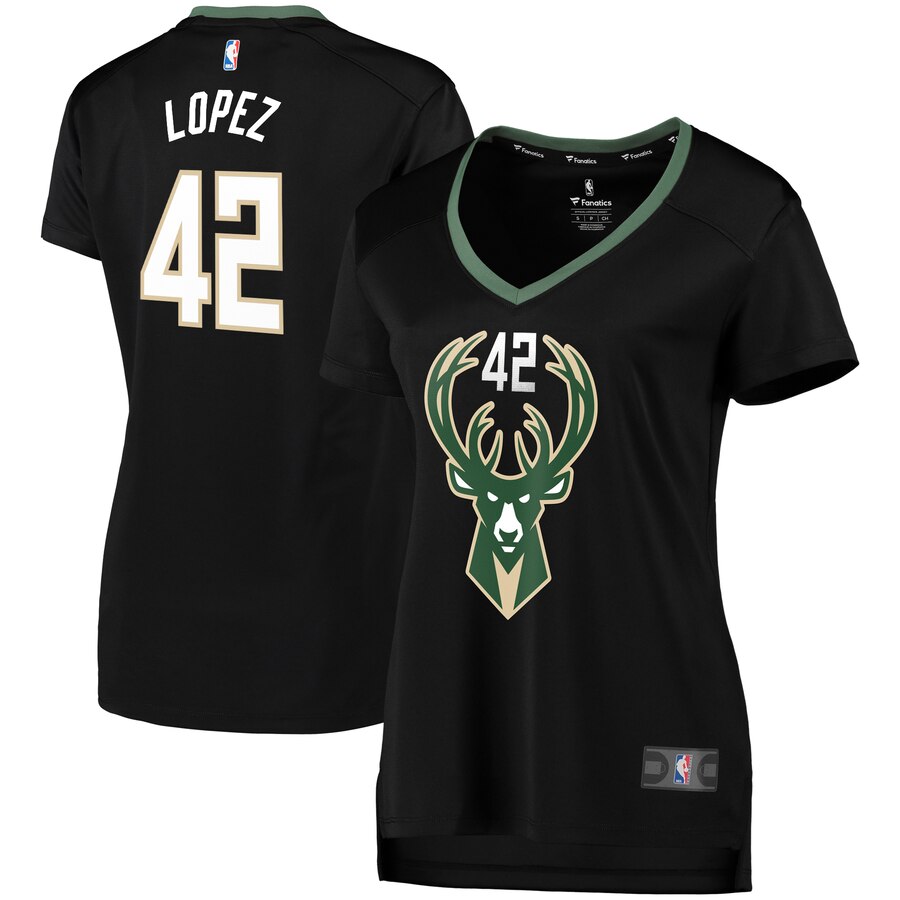 Robin Lopez Milwaukee Bucks Fanatics Branded Women's Fast Break Replica Jersey Black - Statement Edition