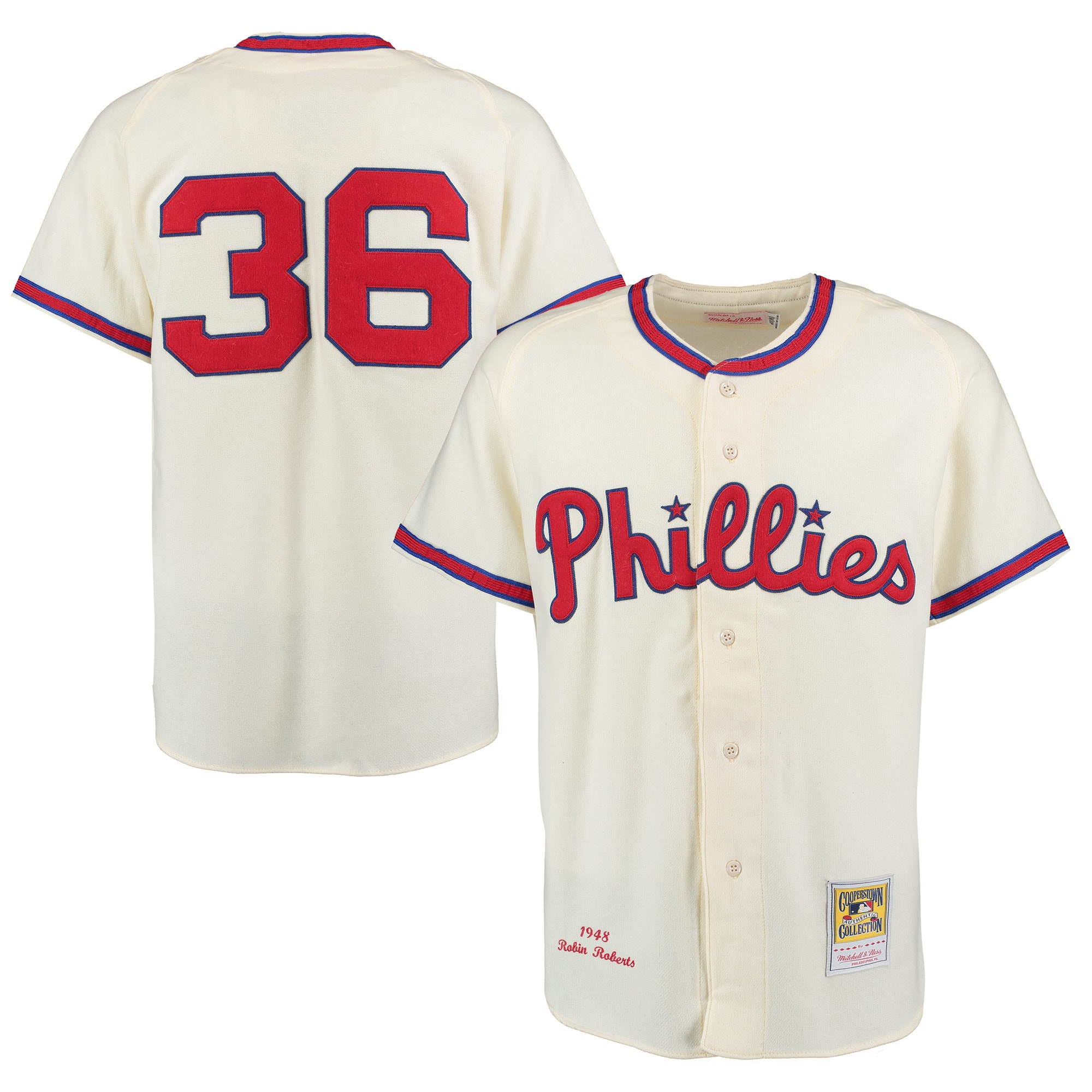 Robin Roberts 1948 Philadelphia Phillies Mitchell & Ness Authentic Throwback Jersey - Cream