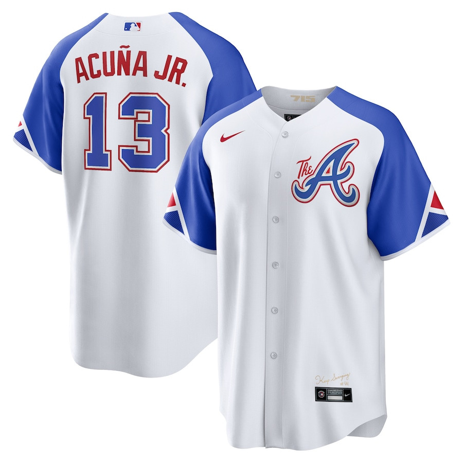 Ronald Acuña Jr. 13 Atlanta Braves 2023 City Connect Men Jersey - White - JS494