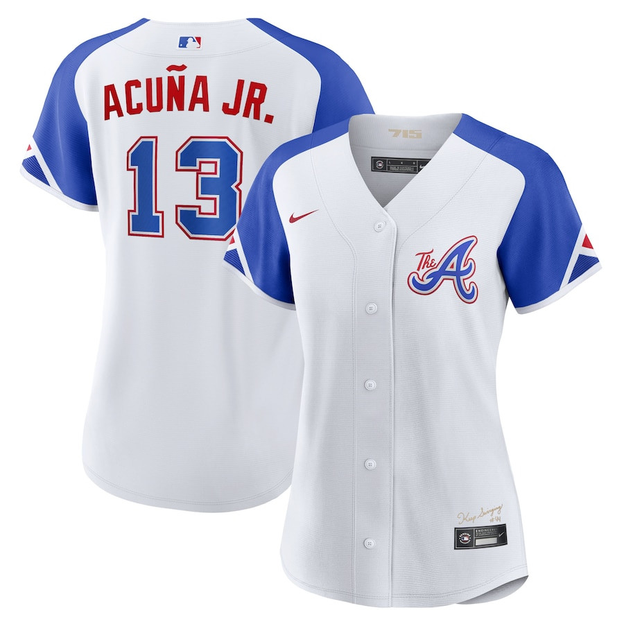 Ronald Acuña Jr. 13 Atlanta Braves 2023 City Connect Women Jersey - White - JS711