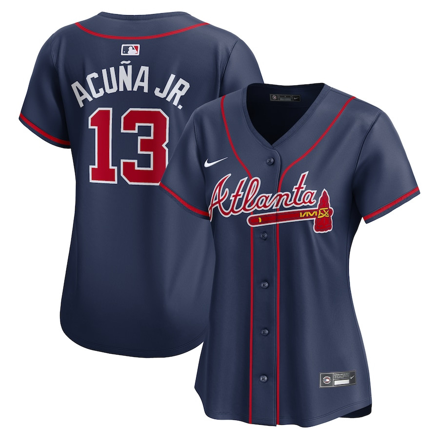 Ronald Acuña Jr. 13 Atlanta Braves Alternate Limited Women Player Jersey – Navy - JS685