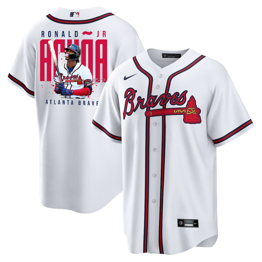 Ronald Acuña Jr. 13 Atlanta Braves Signed Gum 2023 Home Player Men Jersey - White Red - JS531