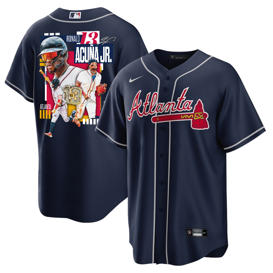 Ronald Acuña Jr. 13 Atlanta Braves Signed MVP 2023 Alternate Player Men Jersey - Navy - JS969