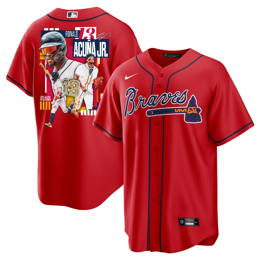 Ronald Acuña Jr. 13 Atlanta Braves Signed MVP 2023 Alternate Player Men Jersey - Red - JS994