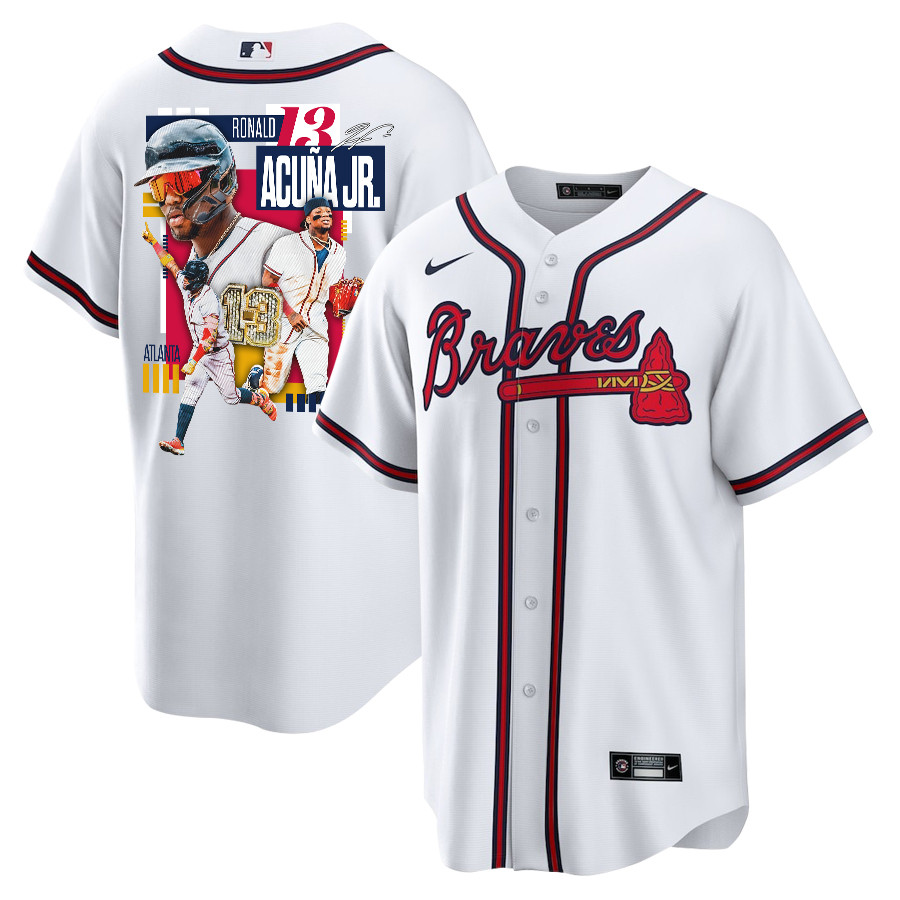 Ronald Acuña Jr. 13 Atlanta Braves Signed MVP 2023 Home Player Men Jersey - White Red - JS911