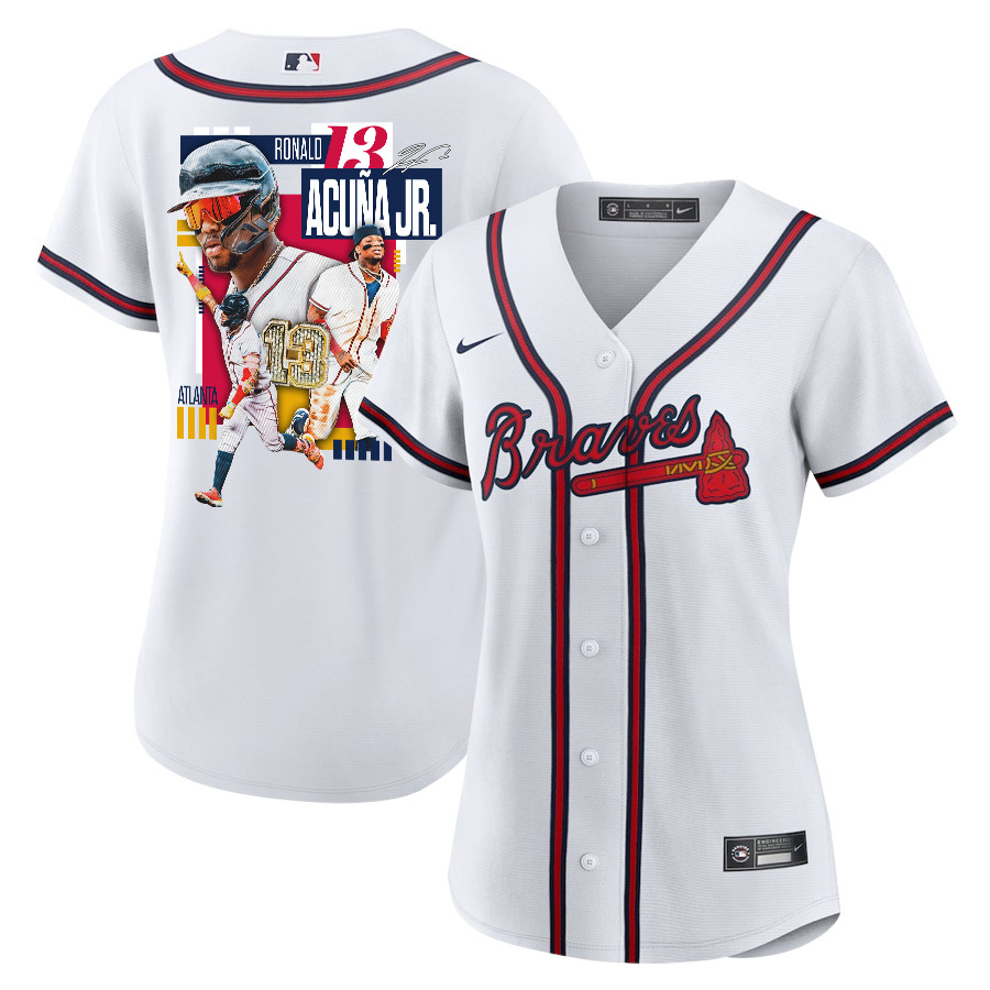 Ronald Acuña Jr. 13 Atlanta Braves Signed MVP 2023 Home Player Women Jersey - White Red - JS936