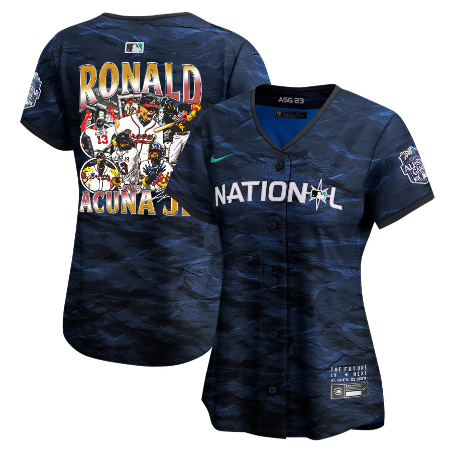 Ronald Acuña Jr. 13 Atlanta Braves Signed Posture 2023 All-Star Game Limited Player Women Jersey - Royal - JS392