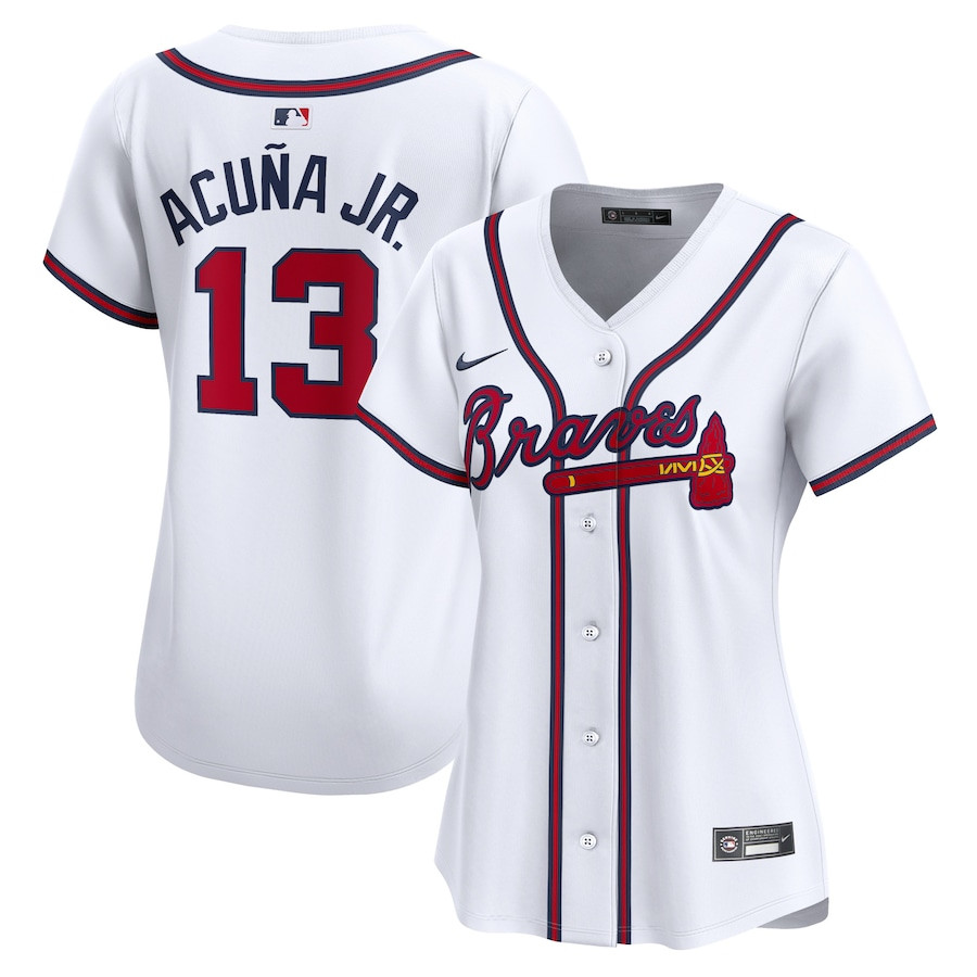 Ronald Acuna 13 Atlanta Braves Women's Home Limited Player Jersey - White - JS335