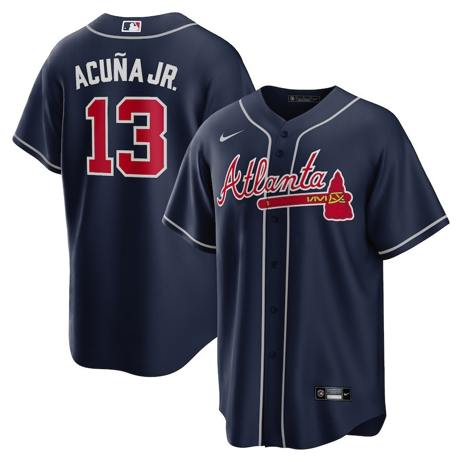 Ronald Acuna Jr. 13 Atlanta Braves Alternate Player Name Jersey - Navy - JS748