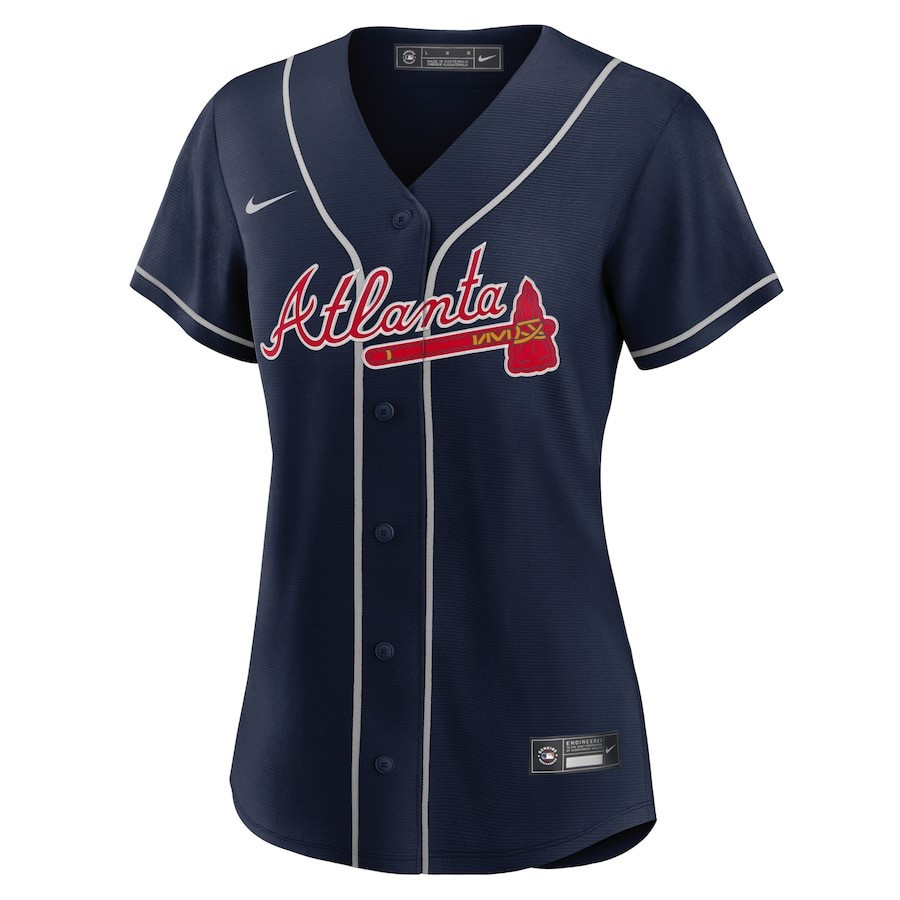 Alternative view of Ronald Acuna Jr. 13 Atlanta Braves Women's Alternate Player Jersey - Navy - JS608