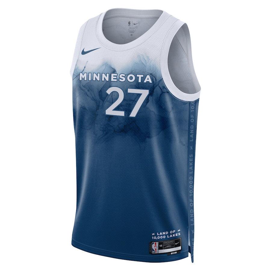 Alternative view of Rudy Gobert 27 Minnesota Timberwolves 2023/24 City Edition Swingman Jersey - Blue - JS187 