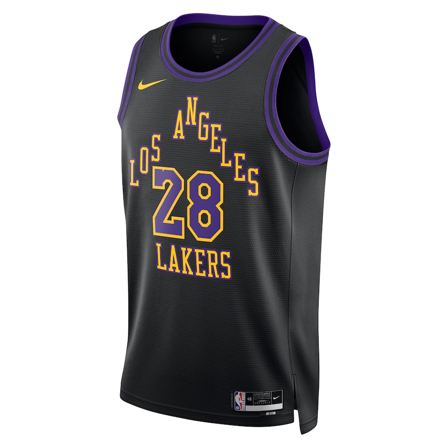 Alternative view of Rui Hachimura 28 Los Angeles Lakers 2023/24 City Edition Swingman Jersey - Black - JS294 