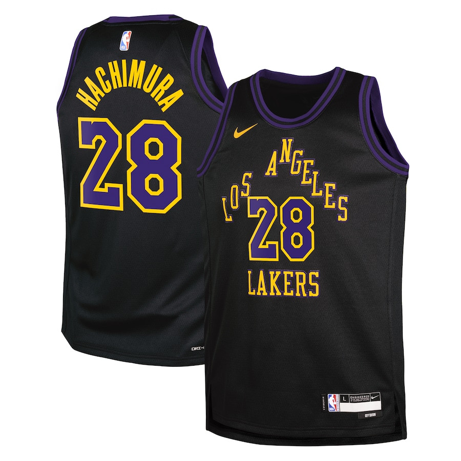 Rui Hachimura 28 Los Angeles Lakers 2023/24 City Edition Swingman YOUTH Jersey - Black - JS113 