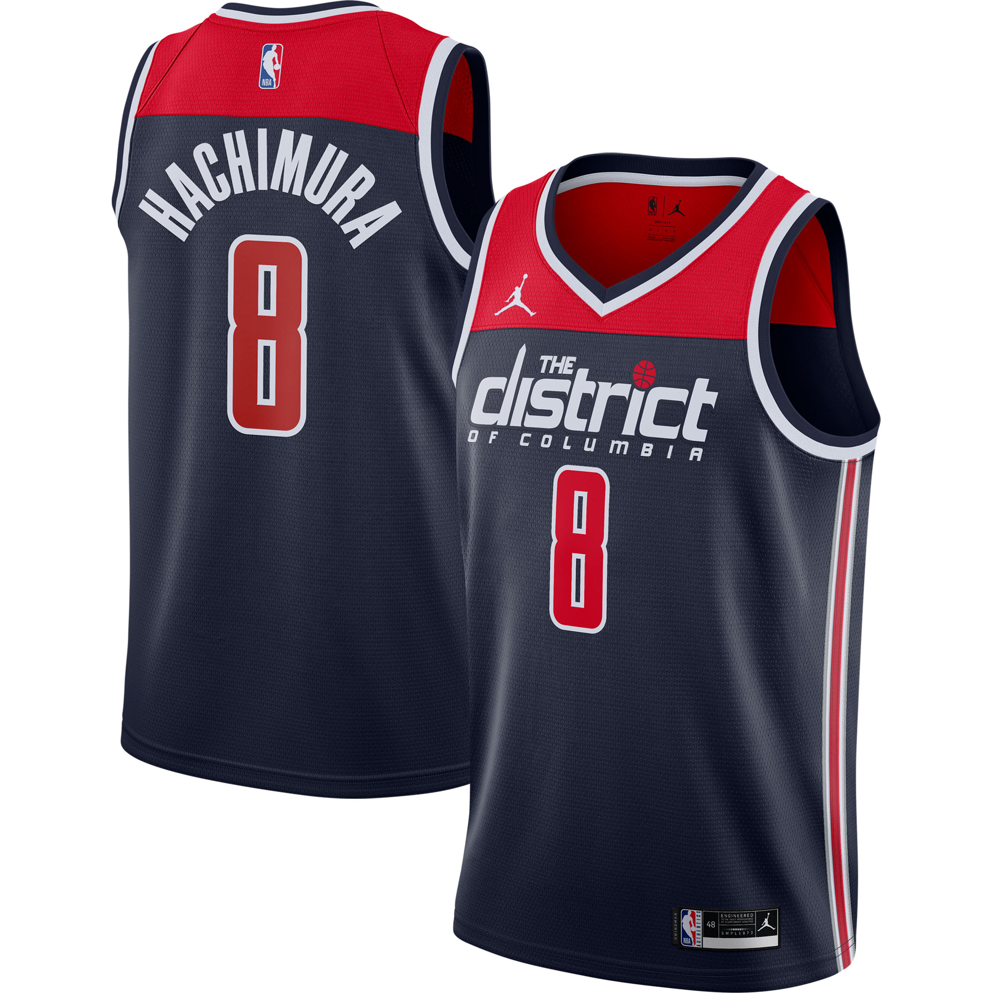 Alternative view of Rui Hachimura Washington Wizards Jordan Brand 2020/21 Swingman Player Jersey - Statement Edition - Navy