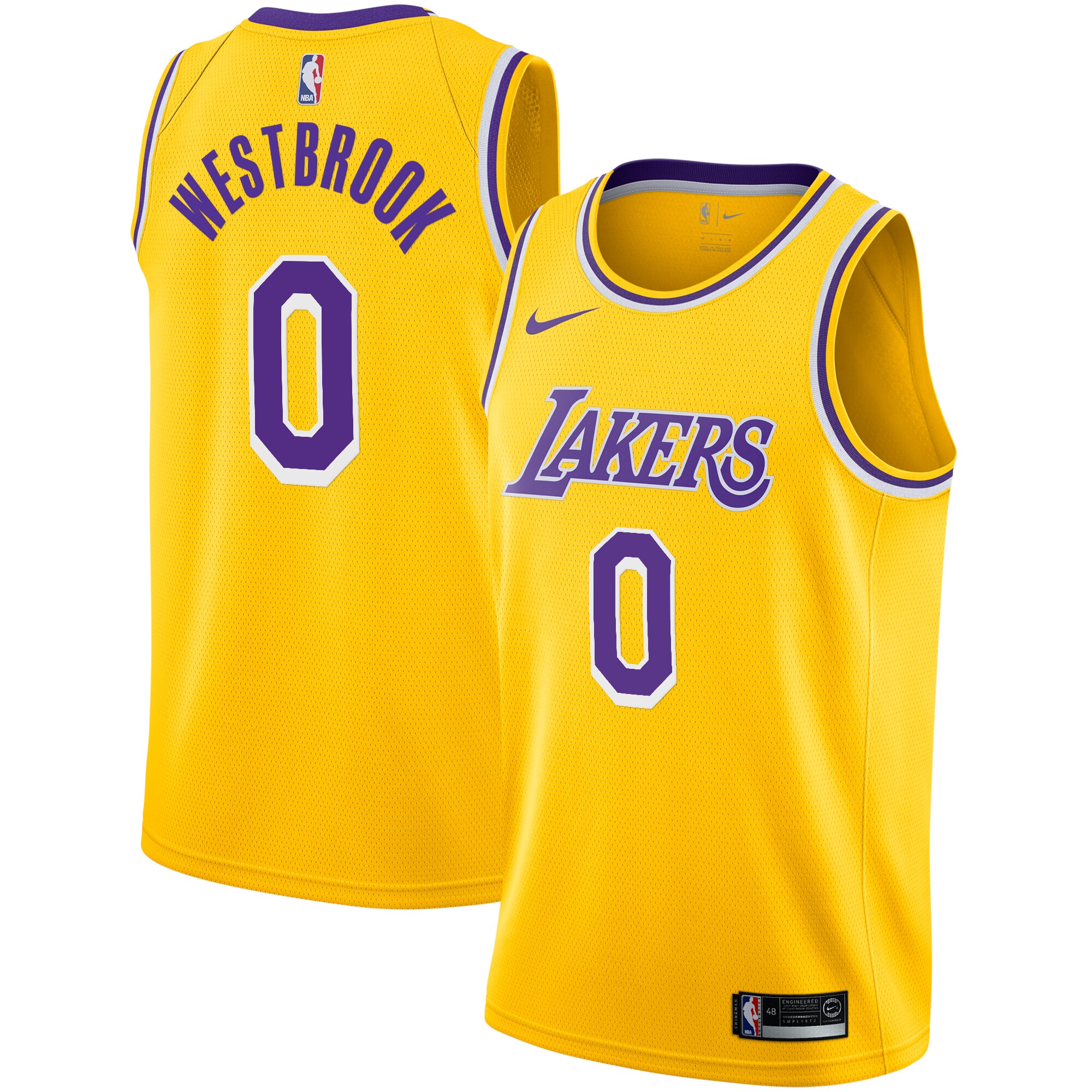 Alternative view of Russell Westbrook Los Angeles Lakers 2020/21 Swingman Player Jersey Gold – Icon Edition