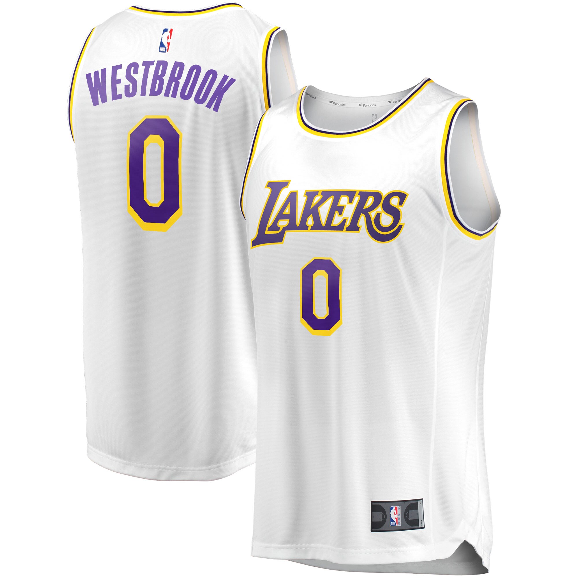 Alternative view of Russell Westbrook Los Angeles Lakers Fanatics Branded 2020/21 Fast Break Replica Player Jersey White - Association Edition