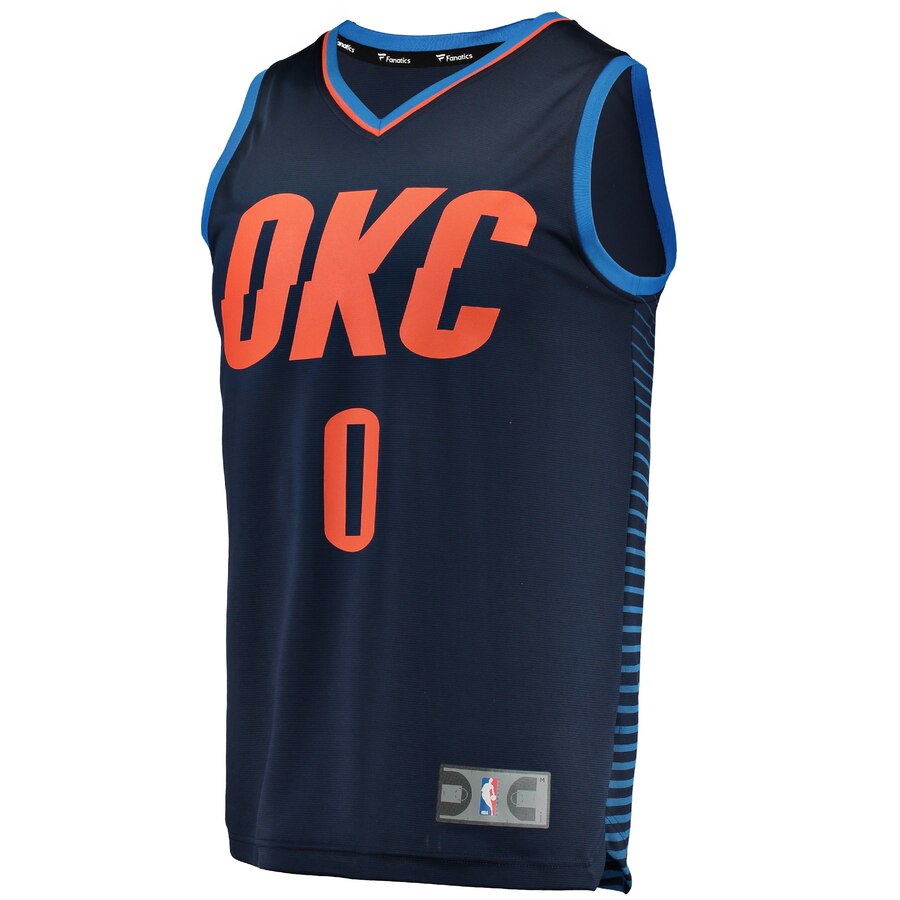 Alternative view of Russell Westbrook Oklahoma City Thunder Fanatics Branded Fast Break Replica Jersey Navy - Statement Edition