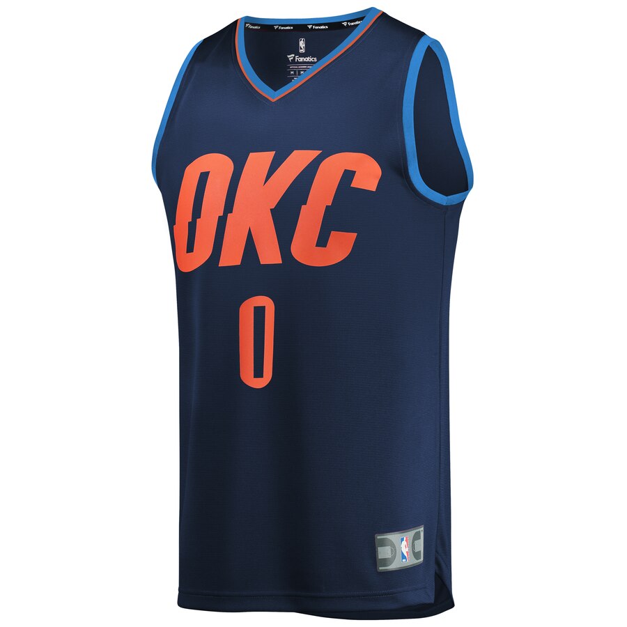 Alternative view of Russell Westbrook Oklahoma City Thunder Fanatics Branded Youth Fast Break Replica Jersey Navy - Statement Edition