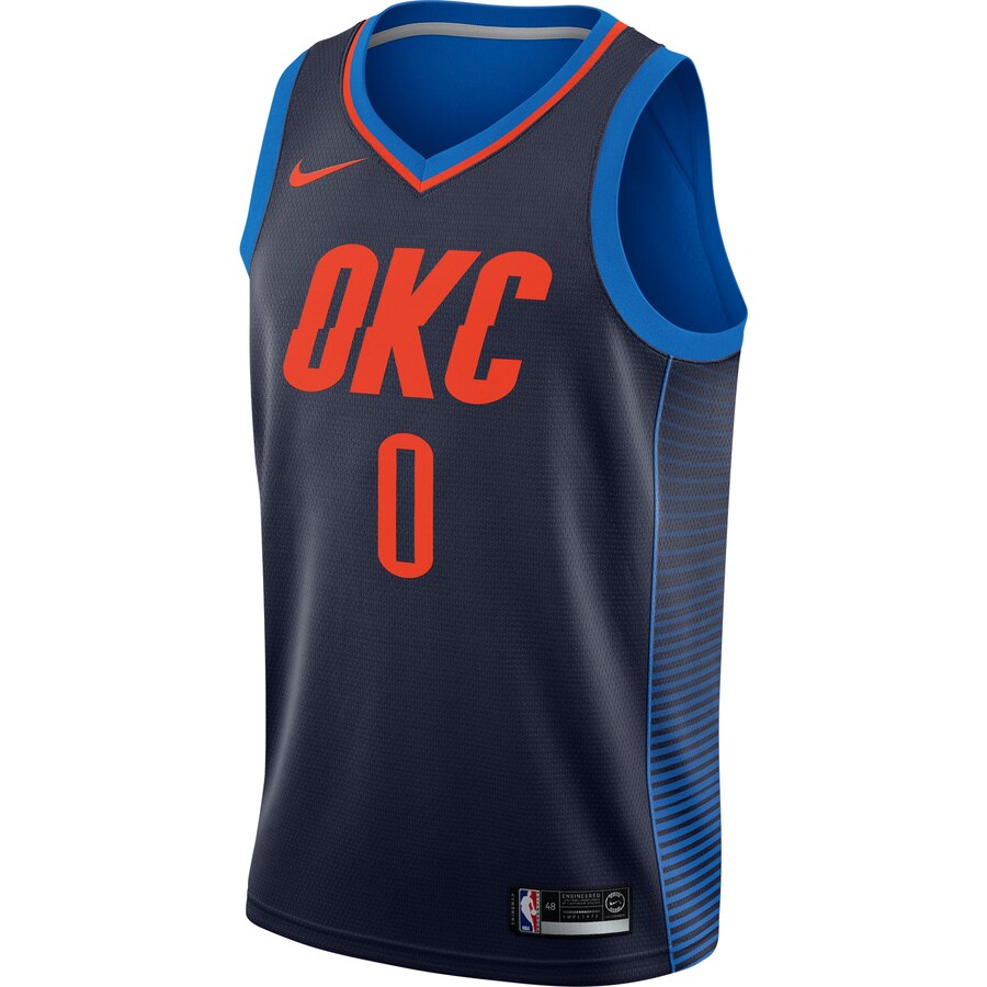 Alternative view of Russell Westbrook Oklahoma City Thunder Swingman Jersey - Statement Edition - Navy