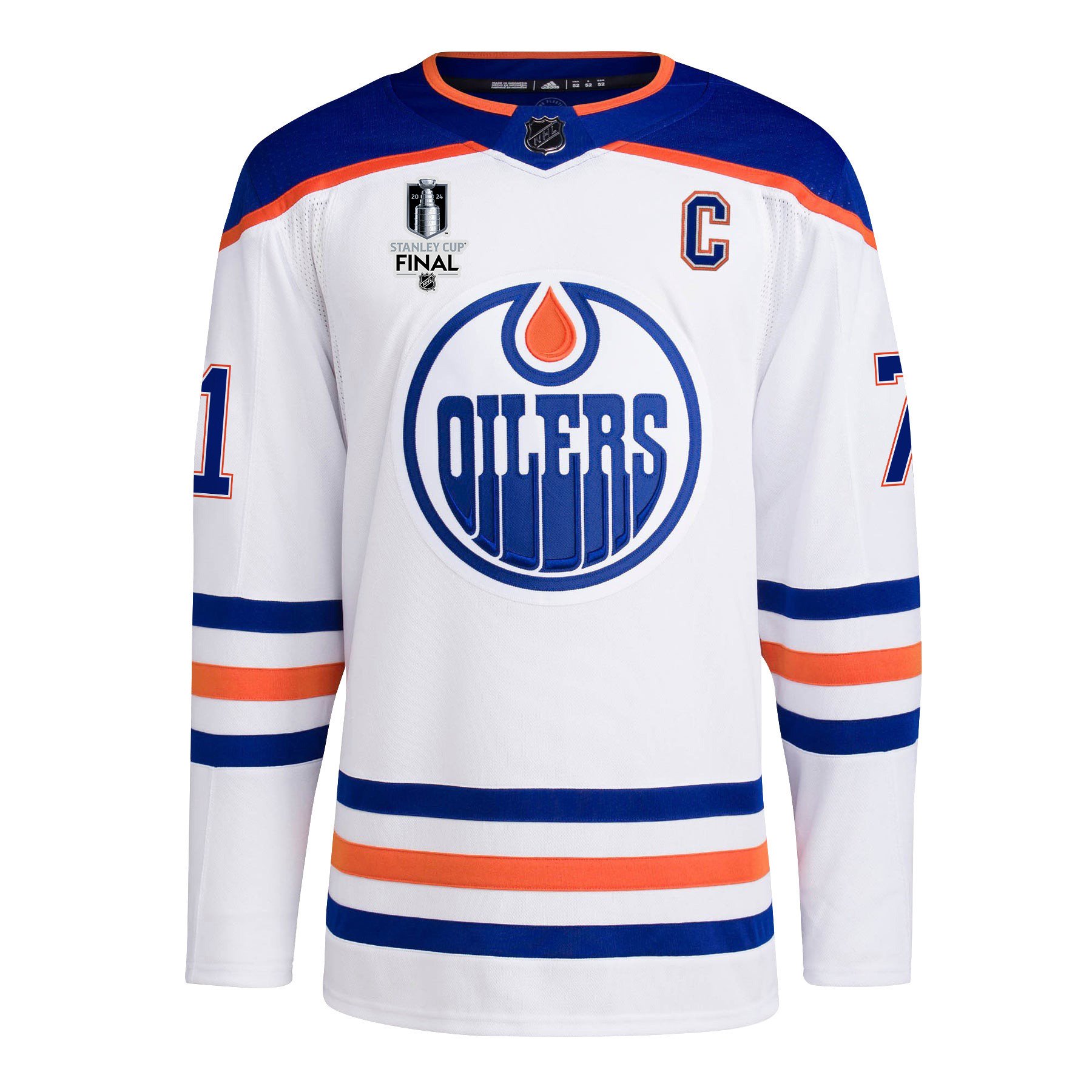 Alternative view of Ryan McLeod 71 Edmonton Oilers 2024 STANLEY CUP Final Away Jersey - Men, White - JS468 