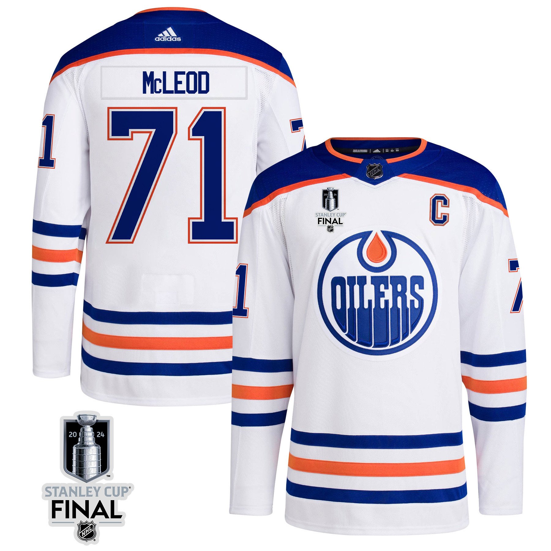 Ryan McLeod 71 Edmonton Oilers 2024 STANLEY CUP Final Away Jersey - Men, White - JS468 