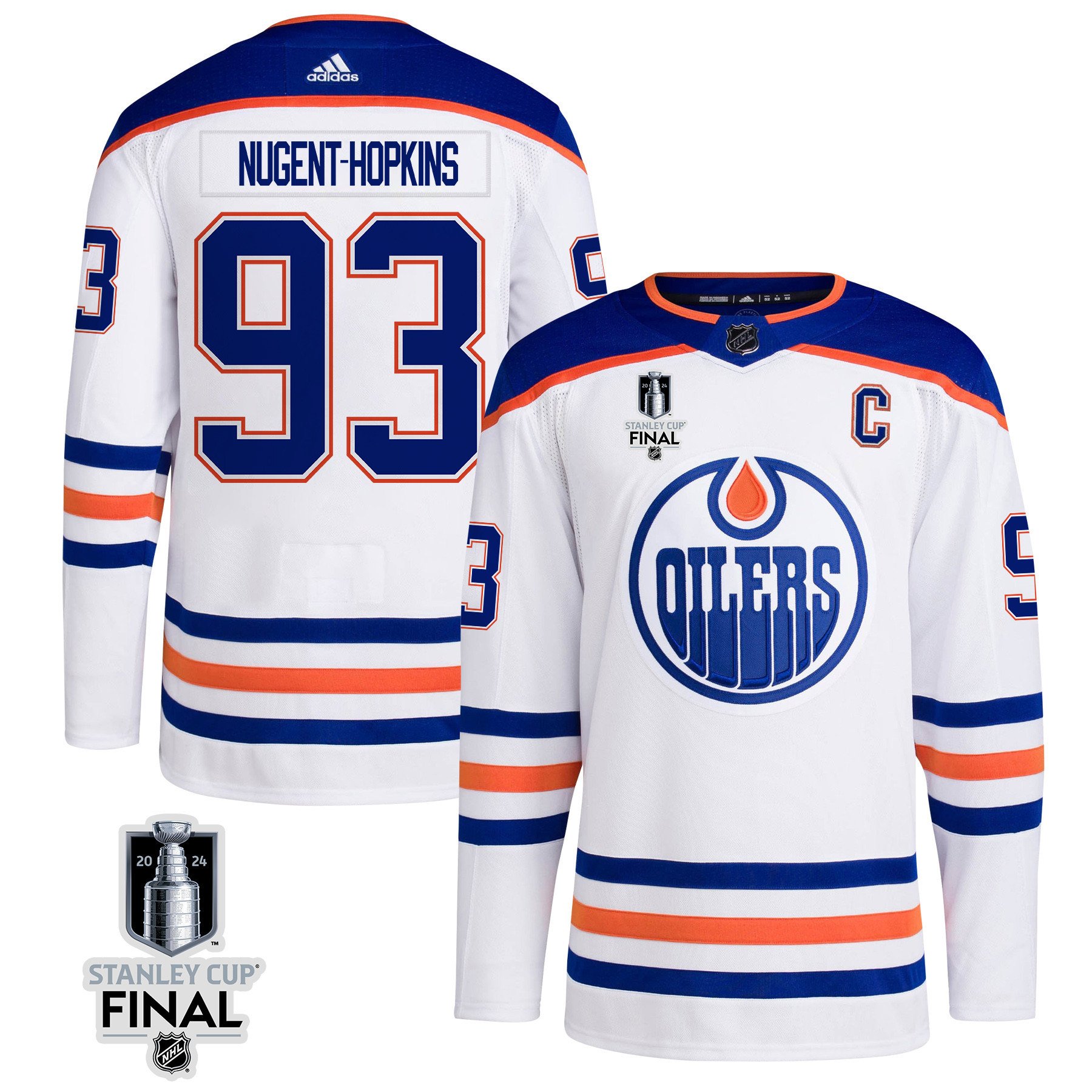 Ryan Nugent-Hopkins 93 Edmonton Oilers 2024 STANLEY CUP Final Away Jersey - Men, White - JS858 