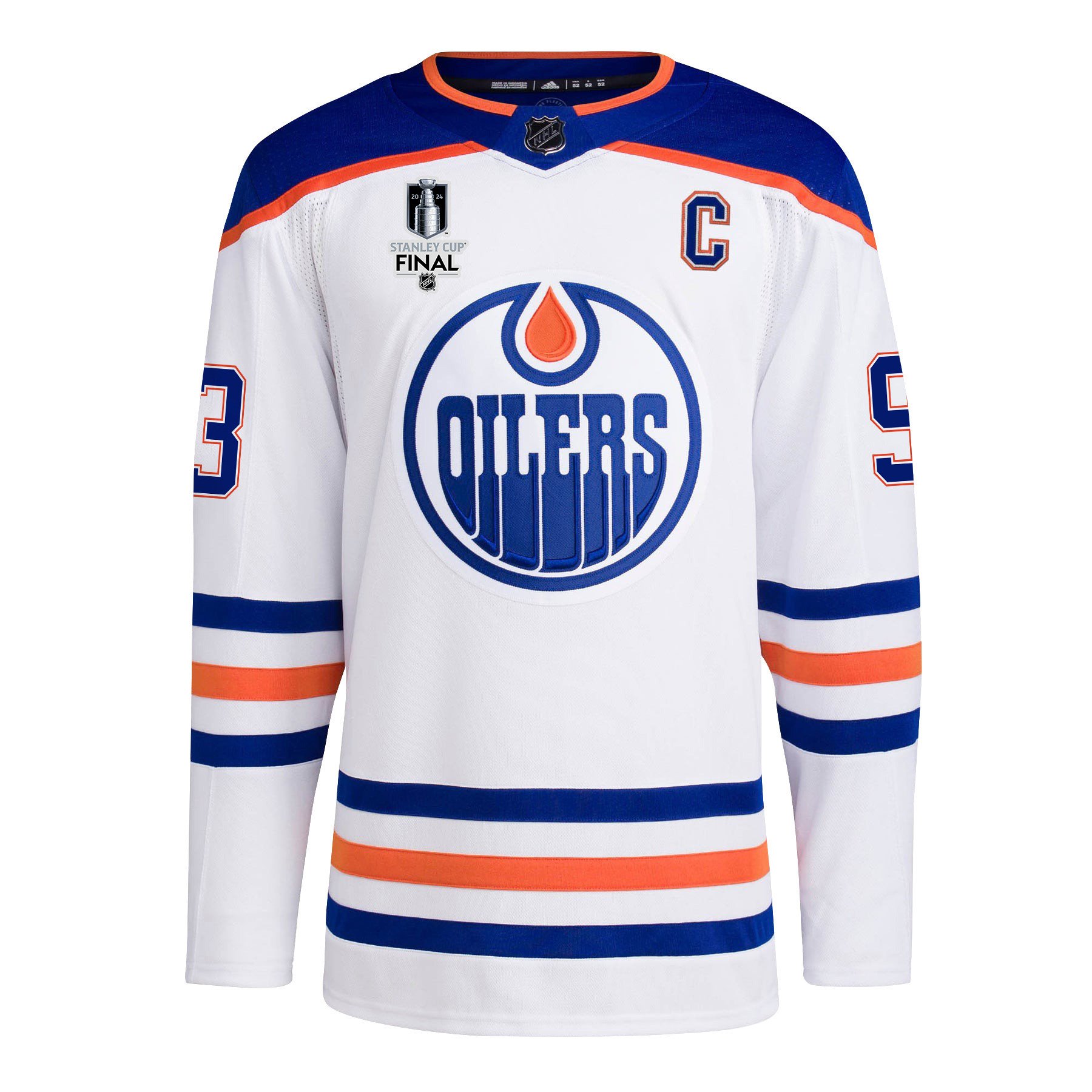 Alternative view of Ryan Nugent-Hopkins 93 Edmonton Oilers 2024 STANLEY CUP Final Away Jersey - Men, White - JS858 