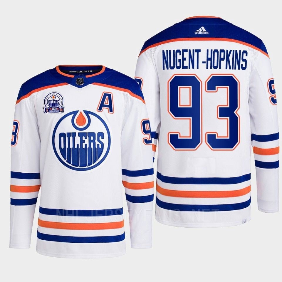 Ryan Nugent-Hopkins 93 Edmonton Oilers White Jersey 2022 Lee Ryan Hall Of Fame Patch Away - JS401 