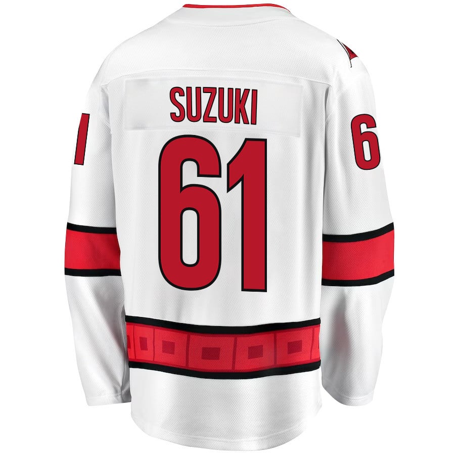 Alternative view of Ryan Suzuki 61 Carolina Hurricanes Stanley Cup 2023 Playoffs Patch Away Breakaway Men Jersey - White - JS547 