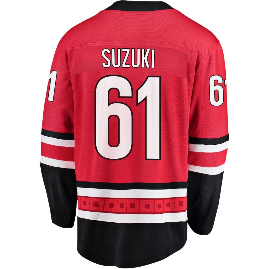 Alternative view of Ryan Suzuki 61 Carolina Hurricanes Stanley Cup 2023 Playoffs Patch Home Breakaway Men Jersey - Red - JS962 