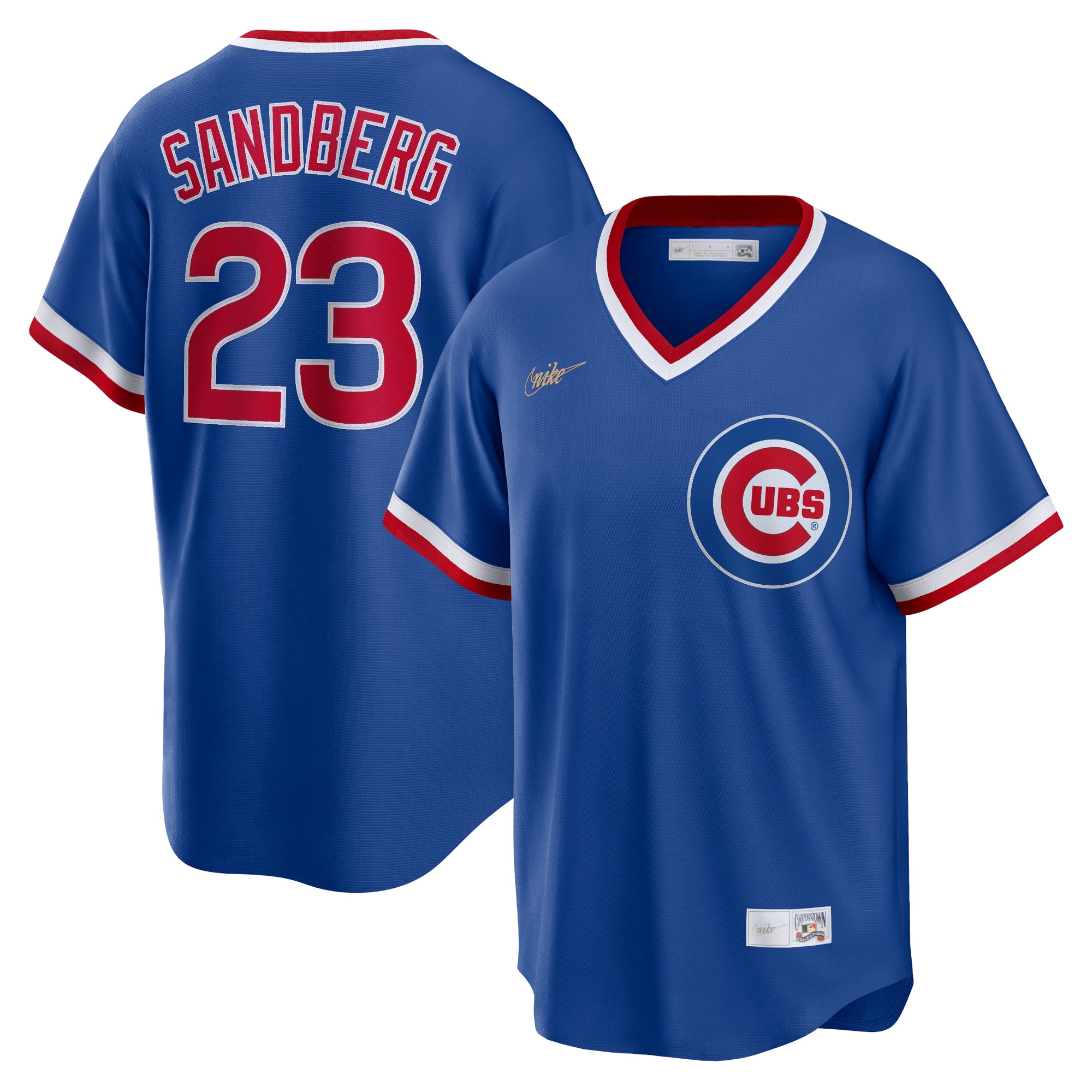 Alternative view of Ryne Sandberg Chicago Cubs Road Cooperstown Collection Player Jersey – Royal