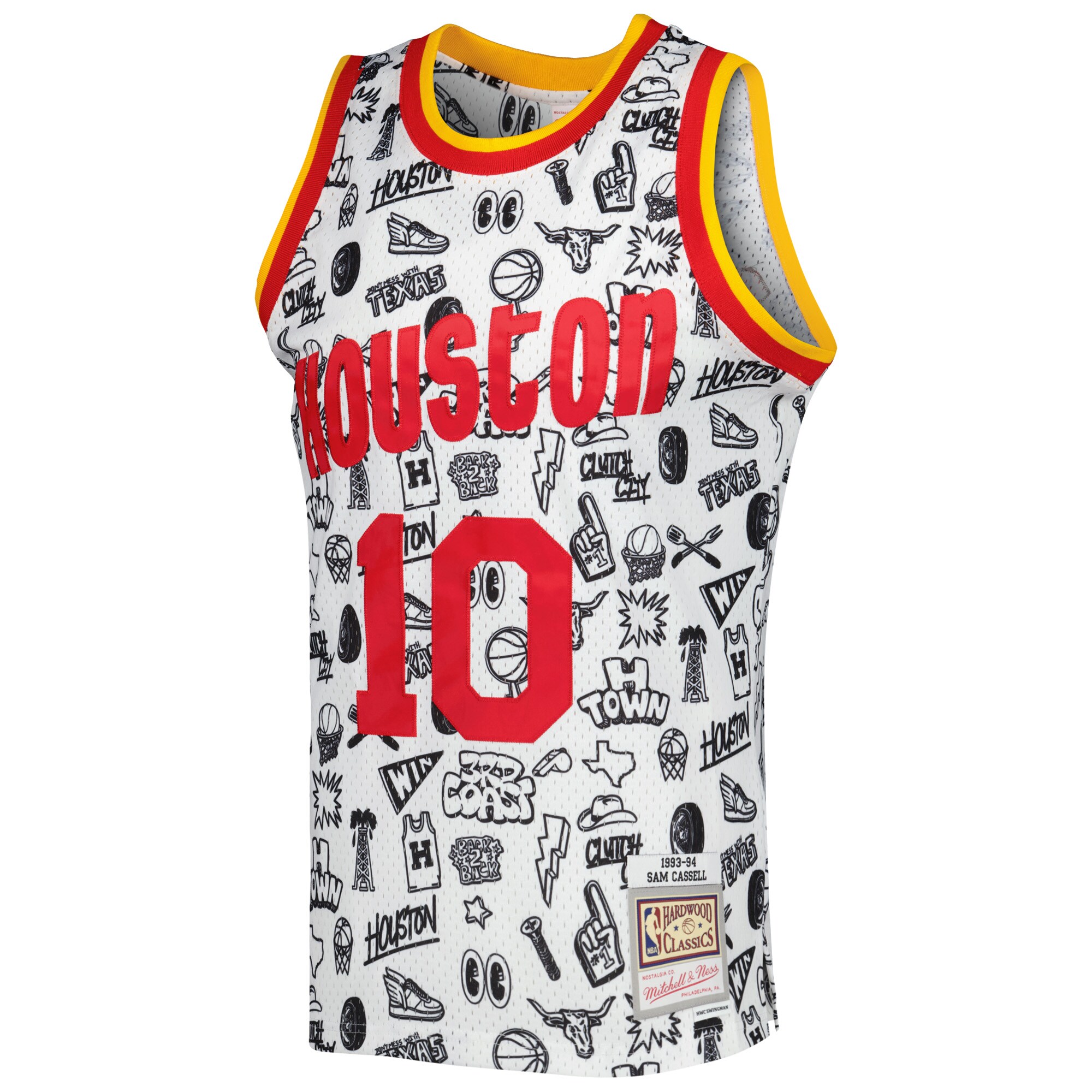 Alternative view of Sam Cassell Houston Rockets Mitchell & Ness 1993/94 Hardwood Classics Doodle Swingman Jersey - White