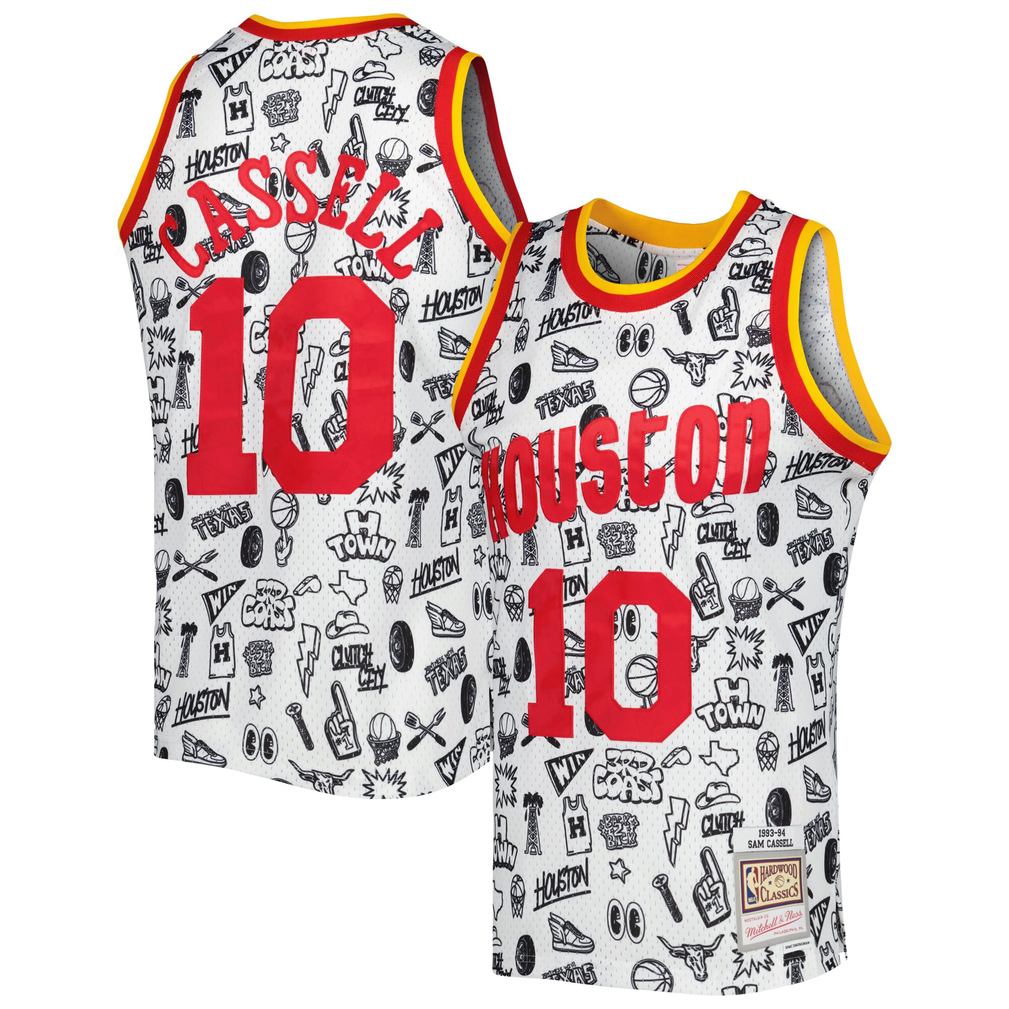 Alternative view of Sam Cassell Houston Rockets Mitchell & Ness 1993-94 Hardwood Classics Doodle Swingman Jersey – White