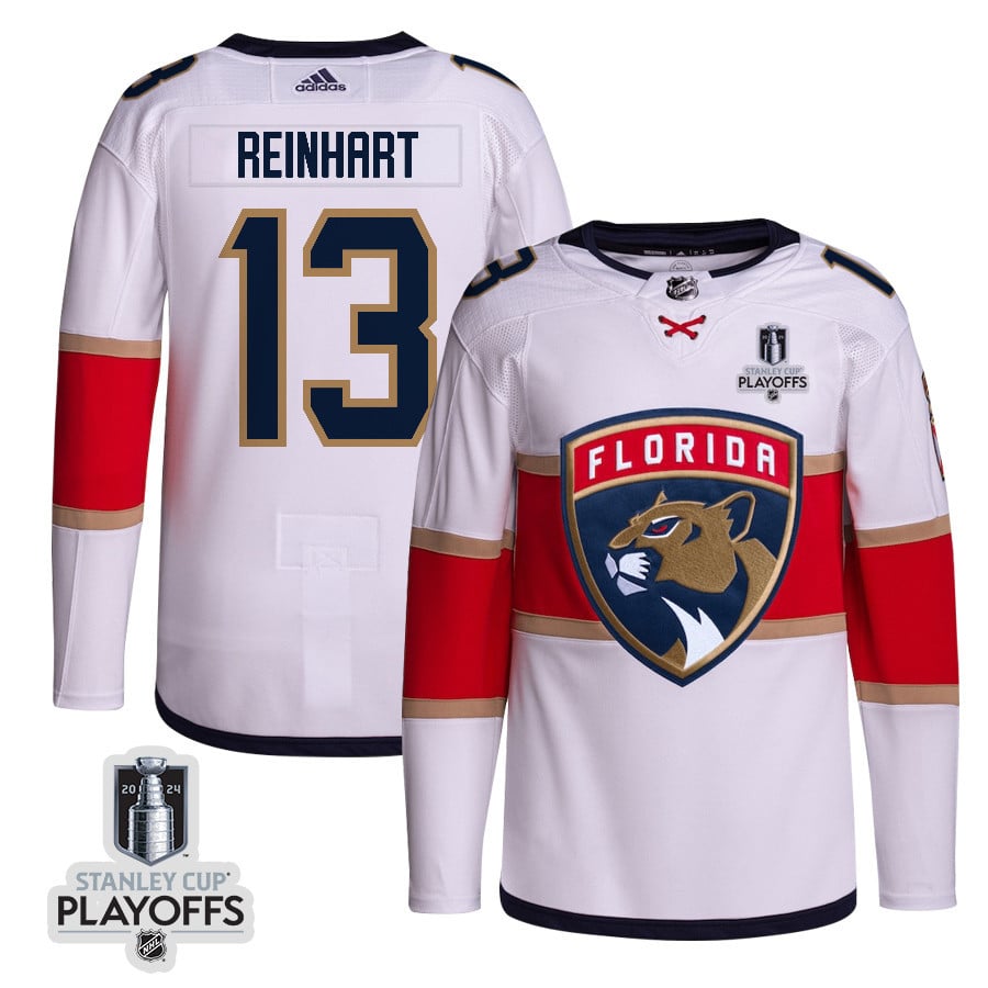 Sam Reinhart 13 Florida Panthers 2024 NHL Playoffs Patch Away Jersey Customized - Men, White - JS439 