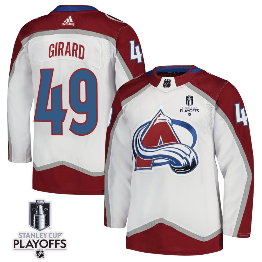 Samuel Girard 49 Colorado Avalanche 2024 NHL Playoffs Patch Away Jersey - Men, White - JS846 
