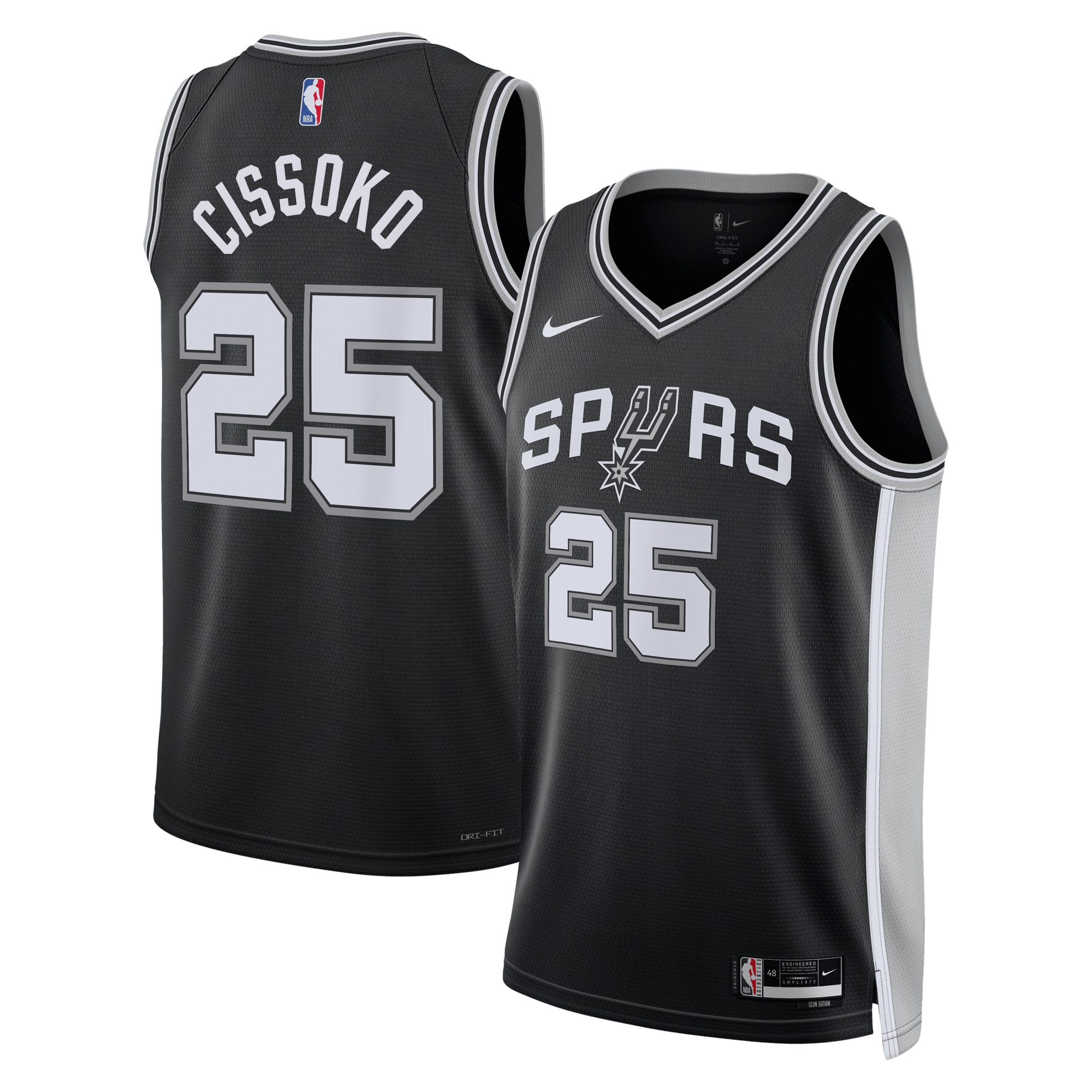 San Antonio Spurs Icon Edition Swingman Jersey - Black - Sidy Cissoko - Unisex - JS868 